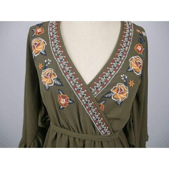 FLYING TOMATO |  Boho Bell Sleeve Green Dress Size S - Picture 4 of 9